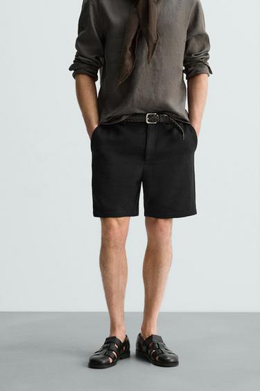 LINEN/COTTON REGULAR FIT BERMUDA SHORTS - LIMITED EDITION - Black by Zara