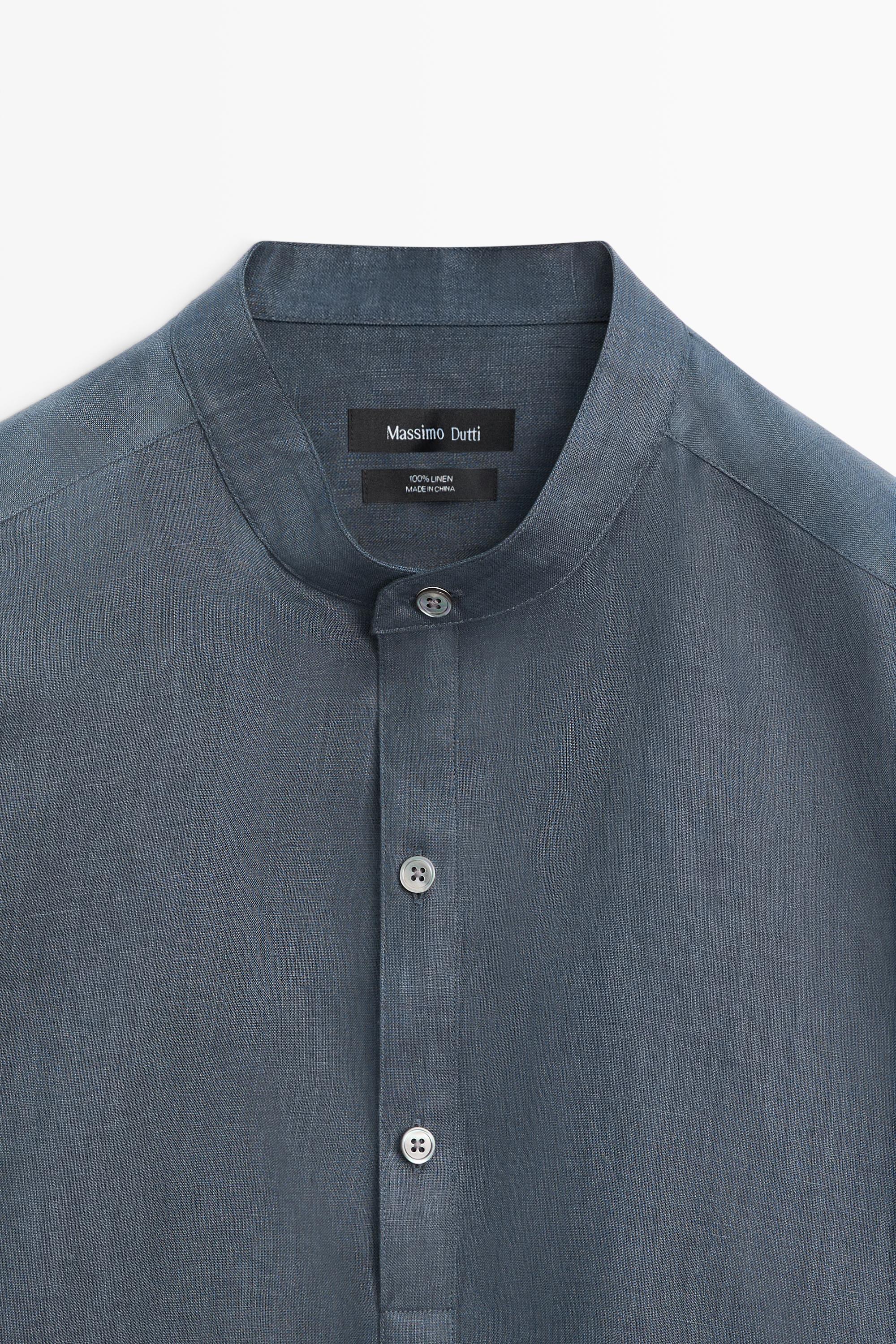 Chemise regular fit col mao 100 % lin