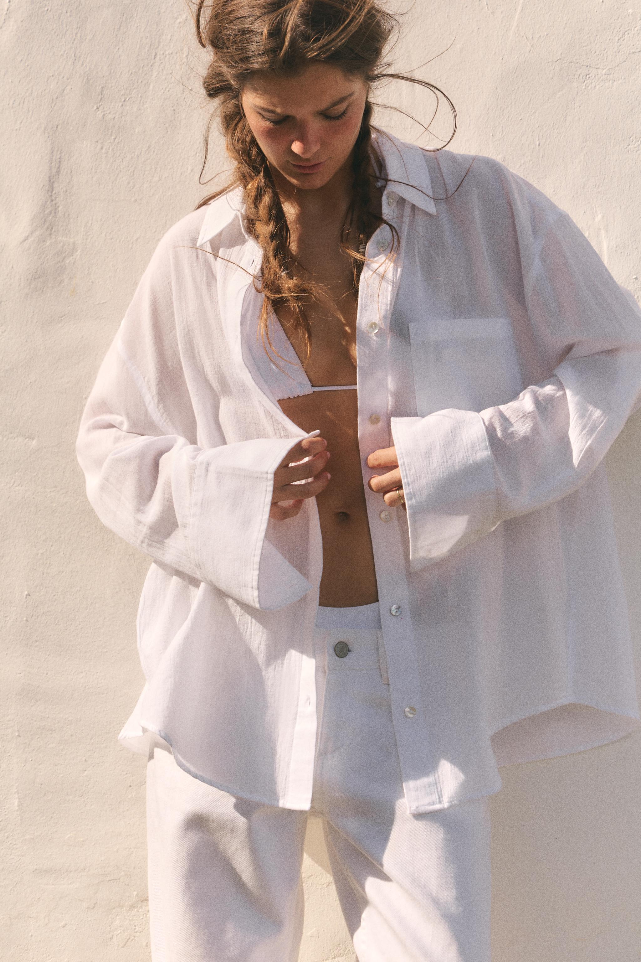 CHEMISE GAZE OVERSIZE À POCHE
