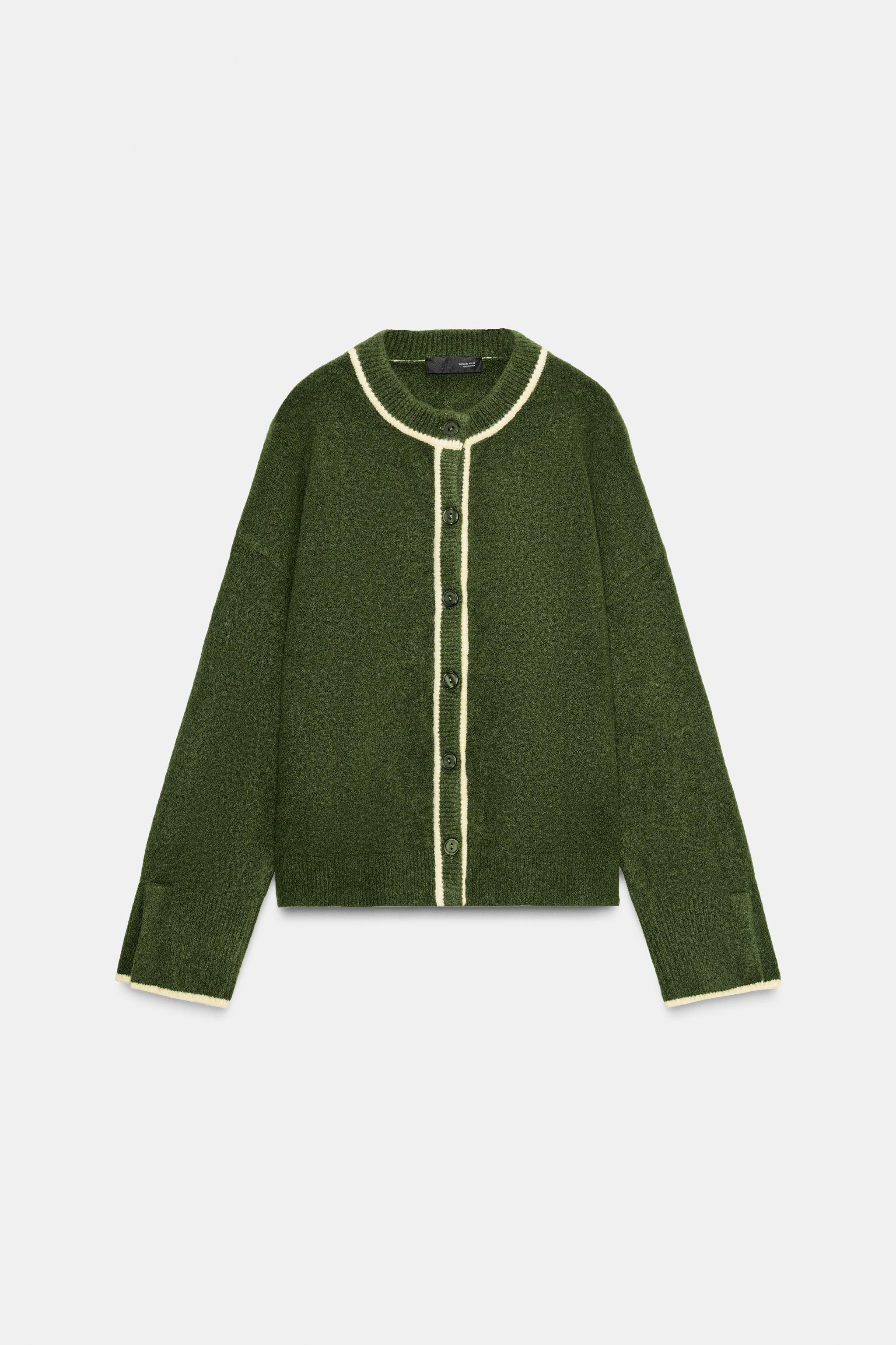 CONTRAST TRIM CARDIGAN - Hunter green | ZARA United States