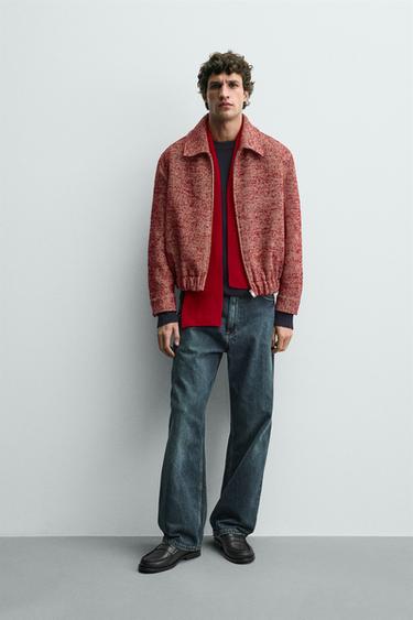 TEXTURED WOOL OVERSHIRT - Red / White by Zara - Image 0