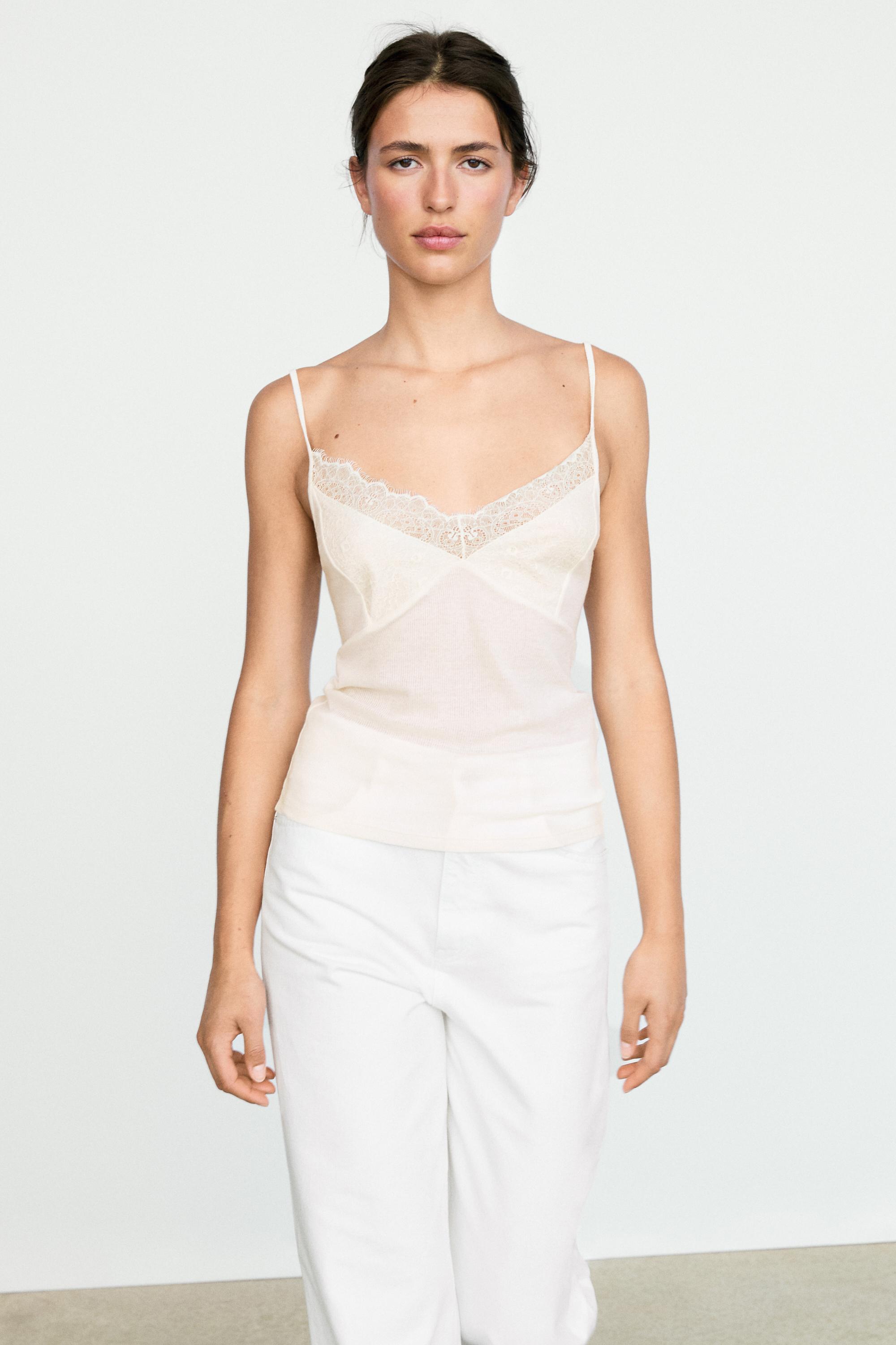 Strappy top with lace detail — Ecru