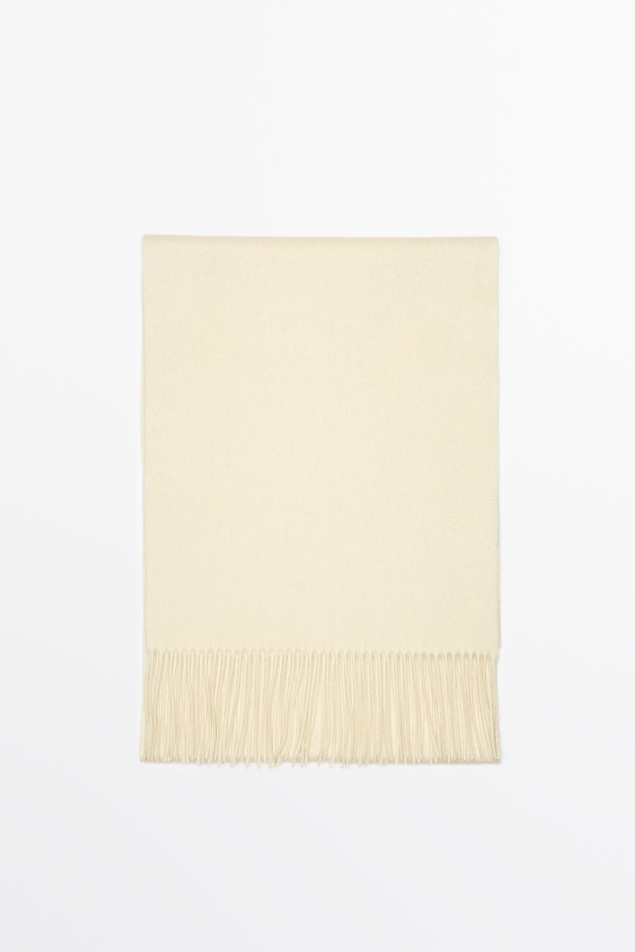 Fringed 100% cashmere knit scarf — Biscuit