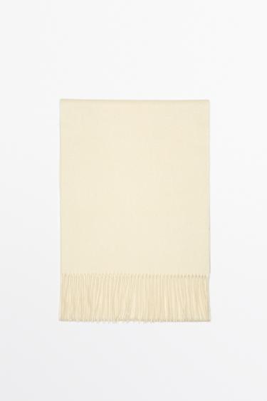 Fringed 100% cashmere knit scarf — Biscuit 1