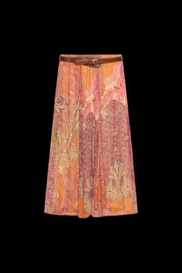 GONNA MIDI STAMPATA CON CINTURA - Multicolore di Zara - Immagine 0