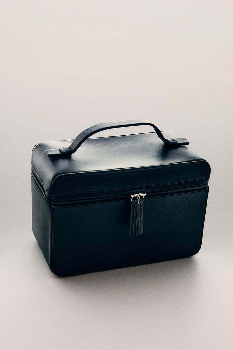 NAPA LEATHER BRIEFCASE MAKEUP BAG — Black