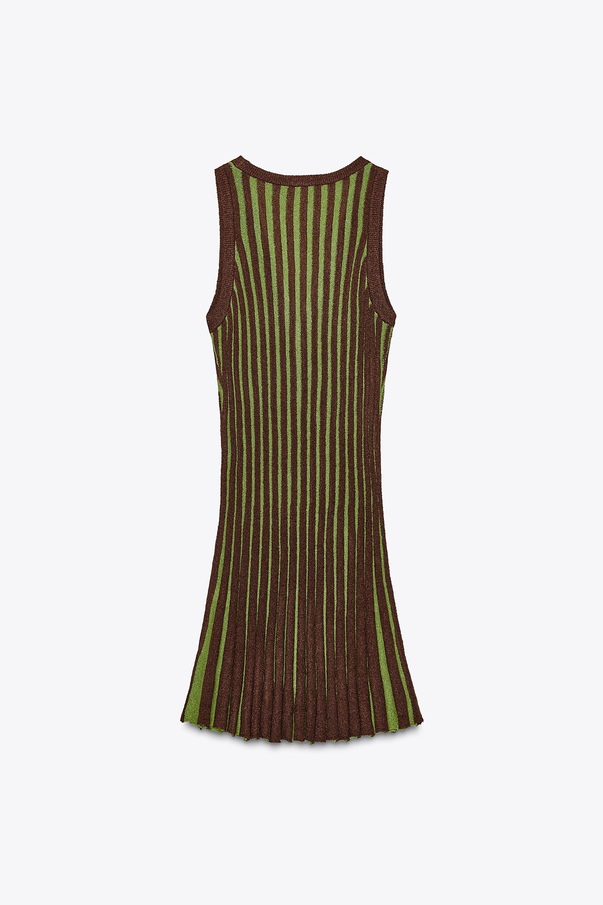 STRIPED CUTWORK DRESS - Brown / Green | ZARA Australia