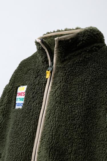 FAUX SHEARLING FLEECE-LINED JACKET - Khaki by Zara - Image 4