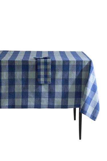 CHECK COTTON TABLECLOTH - أزرق الخاص بـ Zara