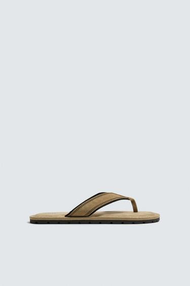 Zara LEATHER STRAP SANDALS - Beige