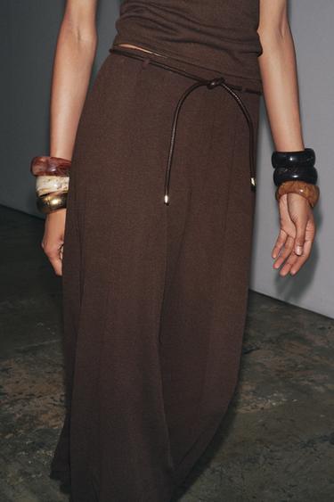 KNITTED CUT-OUT SKIRT WITH BELT - Brown by Zara - Image 3