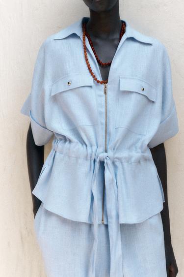 CHEMISE SAFARI AVEC LIN - Bleu clair de Zara - Image 4
