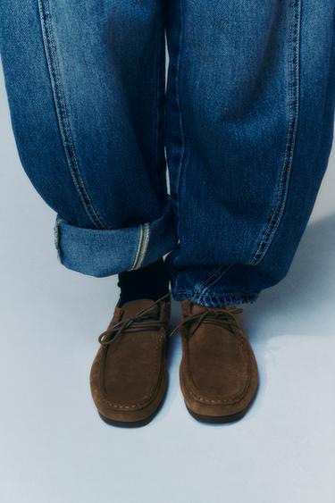 Zara STITCHED LEATHER SHOES - Gray