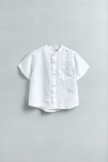 LINEN STAND COLLAR SHIRT - Ecru by Zara