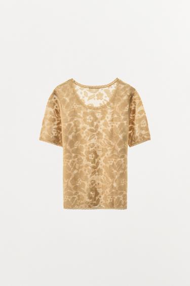 T-SHIRT EN MAILLE JACQUARD - Écru / Beige de Zara - Image 3