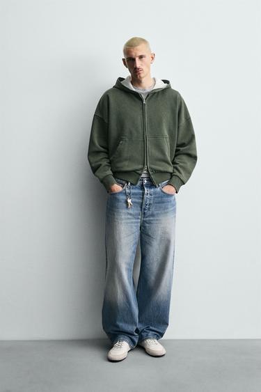 SWEAT BIMATIÈRE À CAPUCHE ET CARREAUX - Kaki de Zara - Image 0