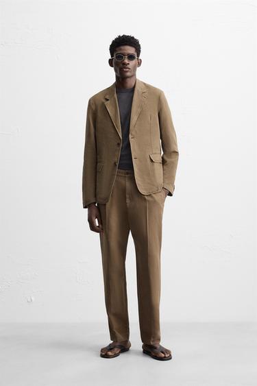 Zara WASHED SUIT PANTS - Khaki