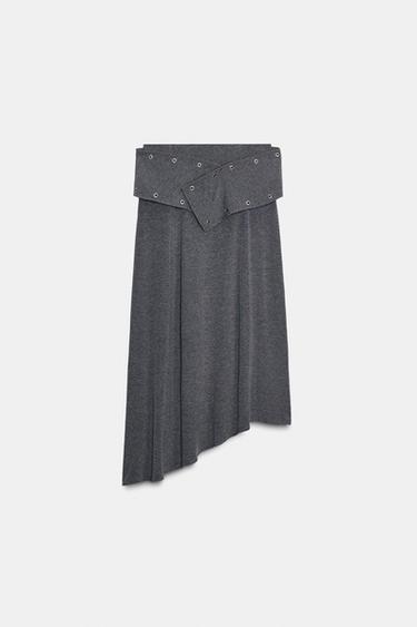 SOFT STUDDED MIDI SKIRT - Grey marl by Zara