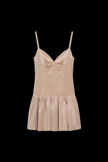 Zara SHORT VOLUMINOUS STRAPPY DRESS - Straw - Image 0