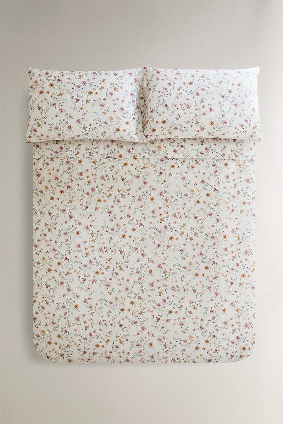 FLORAL COTTON PERCALE DUVET COVER (200 THREAD COUNT) - Oyster-white by Zara - Image 0