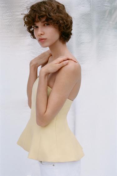 TOP BUSTIER PÉPLUM - Jaune de Zara