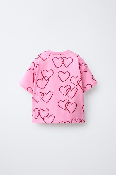 T-SHIRT MIT HERZEN - Pastellrosa von Zara
