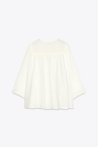 BLOUSE BRODÉE MANCHE AMPLE - Blanc cassé de Zara - Image 6