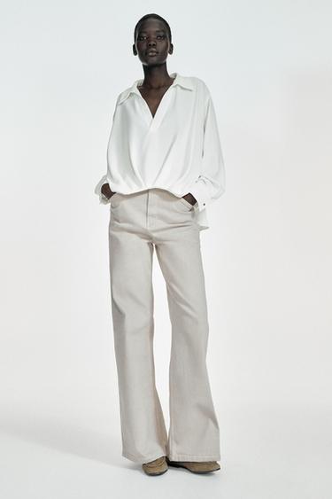 Zara ASYMMETRIC PLEATED SHIRT - Oyster-white