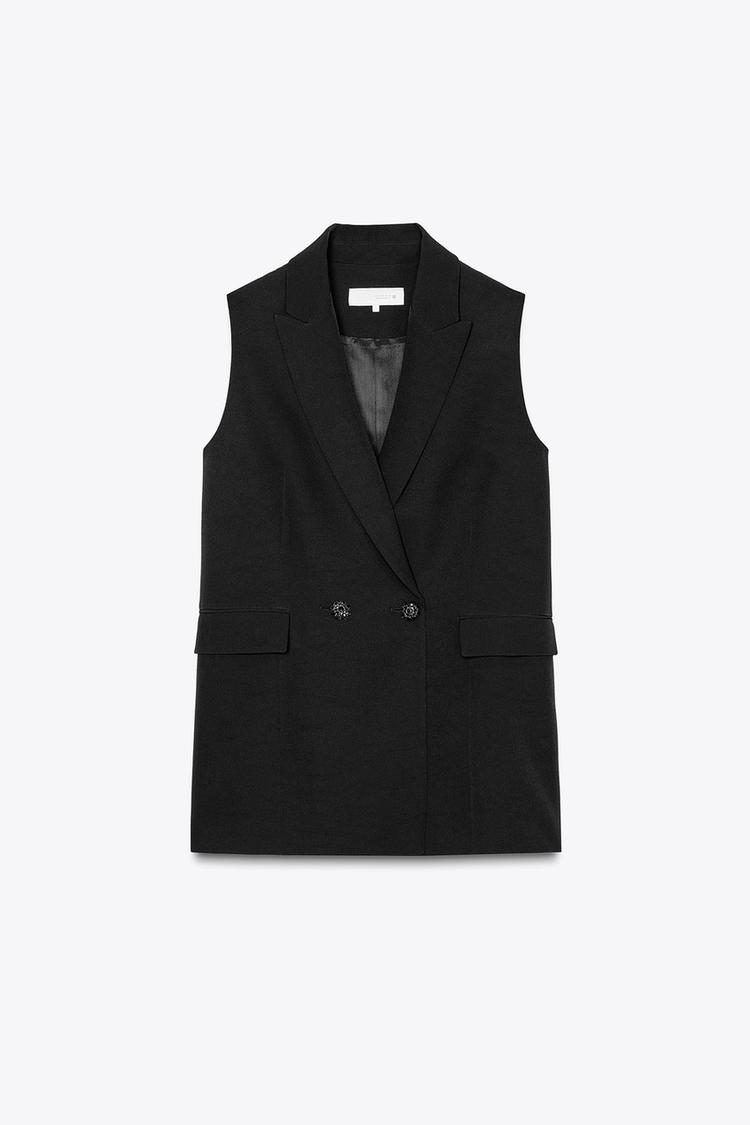 ラインストーンボタン ロング ベスト - ブラック | ZARA Japan / 日本 