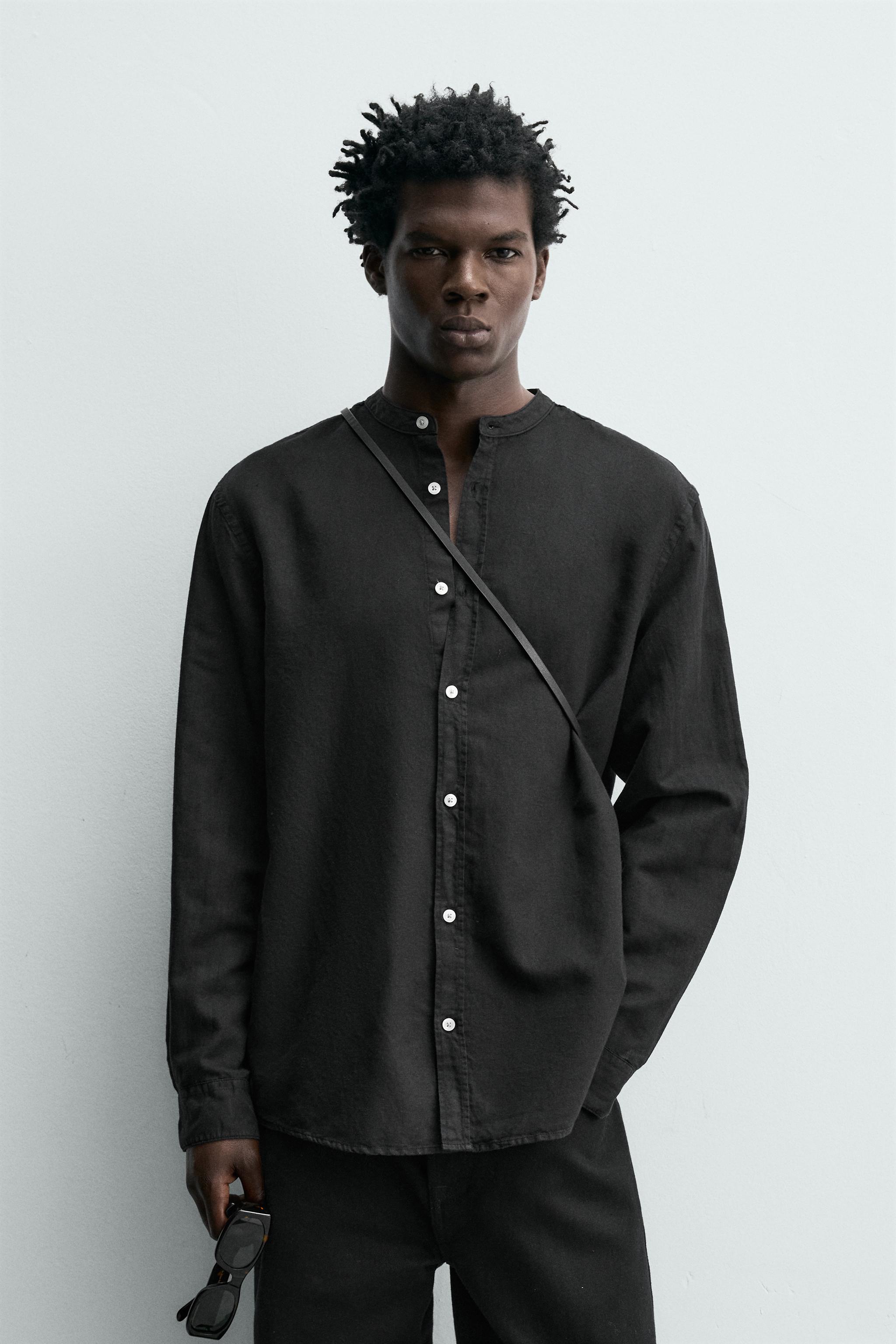 LINEN COTTON RELAXED FIT SHIRT — Black (alternate view)