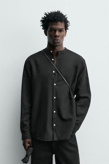 LINEN COTTON RELAXED FIT SHIRT — Black 2
