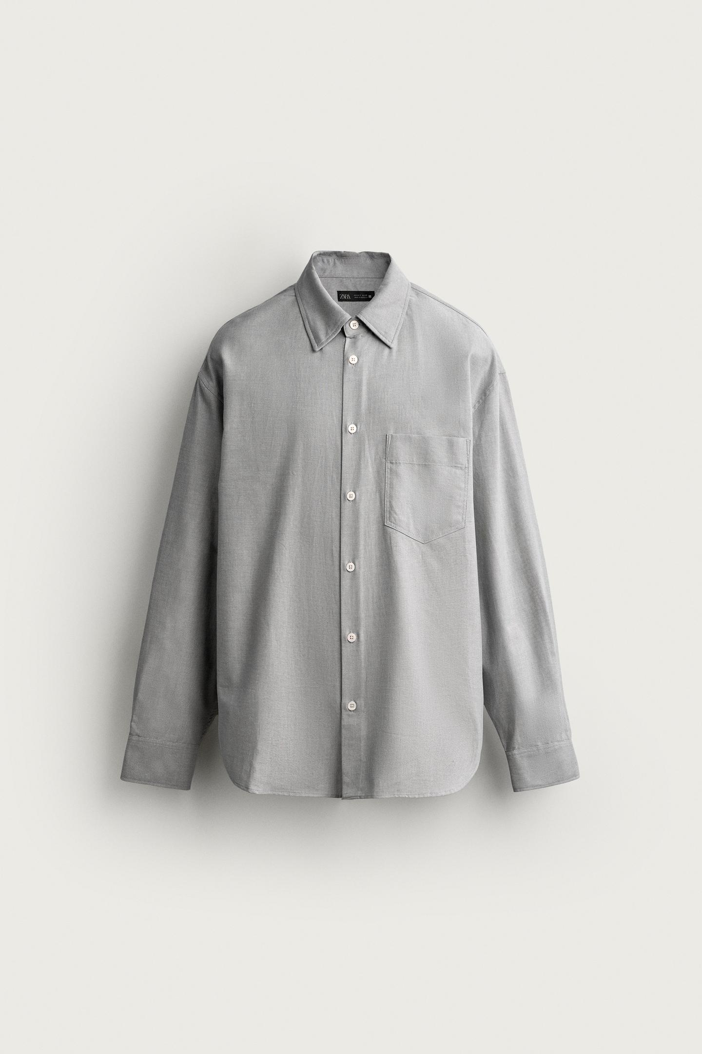 Мужская рубашка Zara Oversized Pocket, цвет: Серый — фото 7