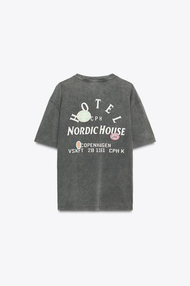 WASHED-EFFECT T-SHIRT WITH PRINTED PATCHES - Anthracite grey by Zara - Image 5