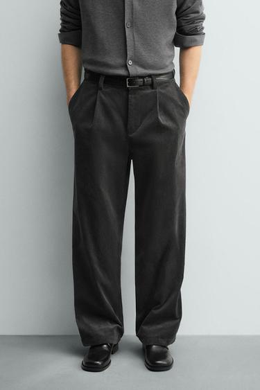 Zara PLEATED CORDUROY PANTS - Dark gray