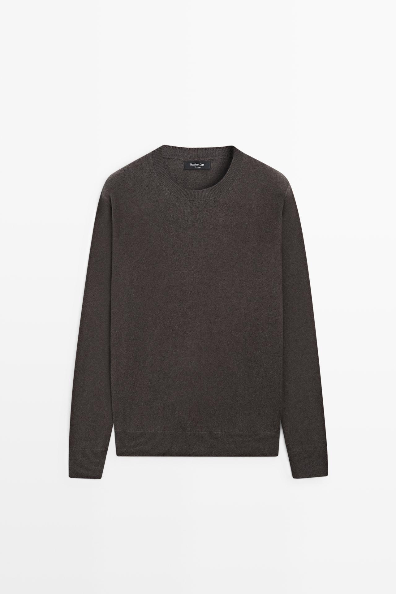 Wool blend round neck knit sweater — Light whiskey