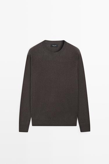 Wool blend round neck knit sweater — Light whiskey 1