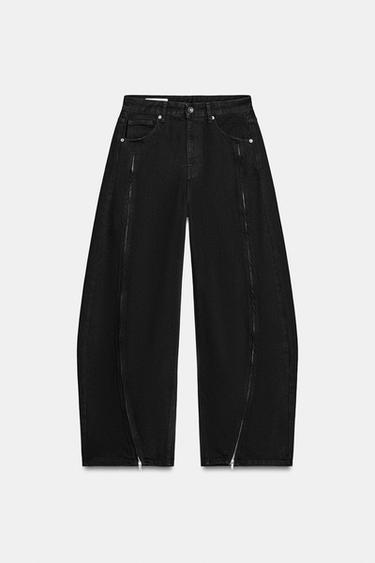 JEANS TRF BAGGY COM ZÍPERES - Preto da Zara
