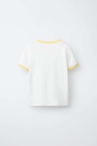 RIBBED SLOGAN T-SHIRT - Yellow by Zara - Image 1