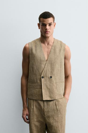 100% LINEN WAISTCOAT - Greenish by Zara