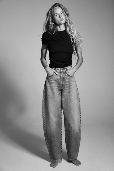 HIGH-WAIST TRF BARREL JEANS - Blue by Zara