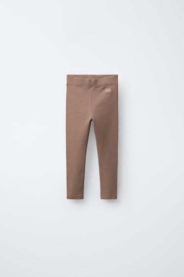 RIBBED LEGGINGS WITH LABEL - camel by Zara
