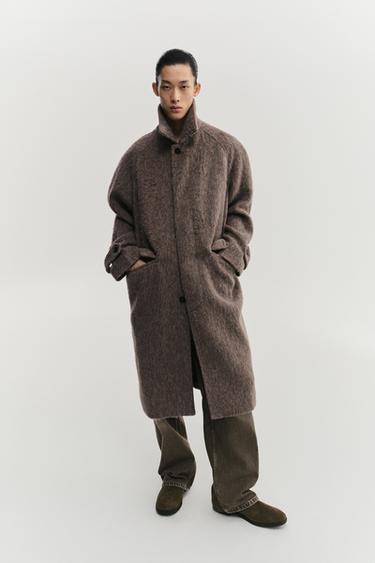 COAT WITH FAUX FUR WOOL BLEND - Sand / Marl by Zara