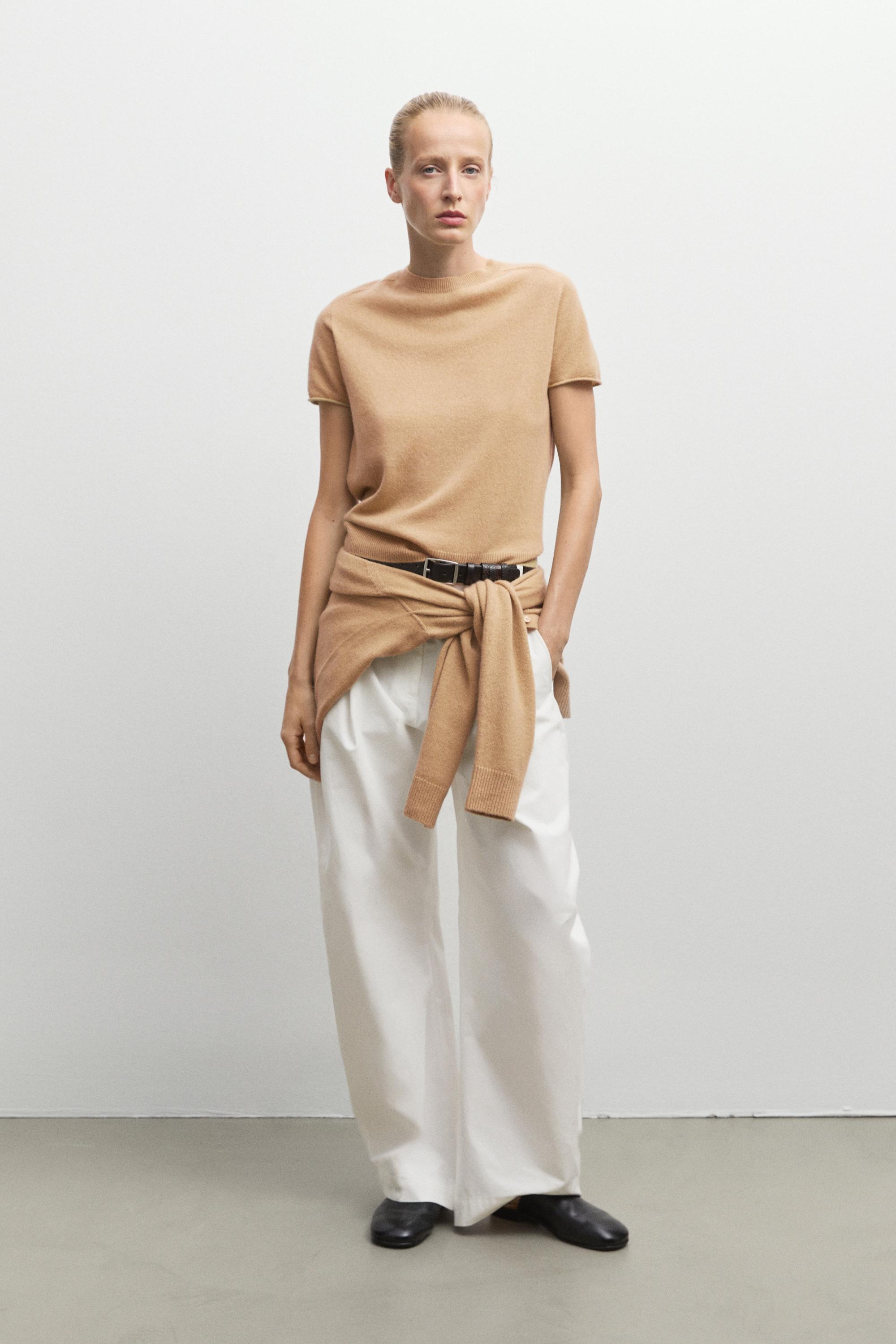 100% cashmere short sleeve knit sweater