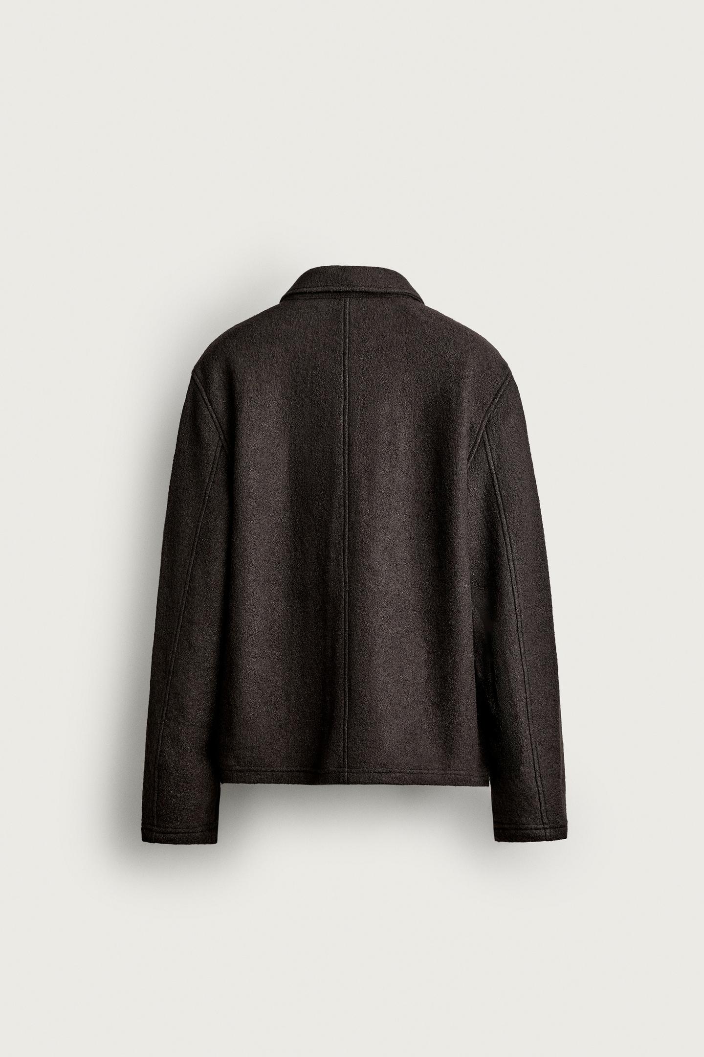 Мужская рубашка Zara Viscose-Wool Blend Textured Overshirt, цвет: Тёмный коричневый — фото 7