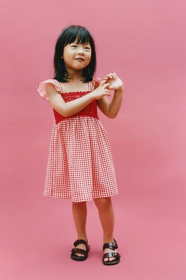 GINGHAM CROCHET DRESS - Red by Zara