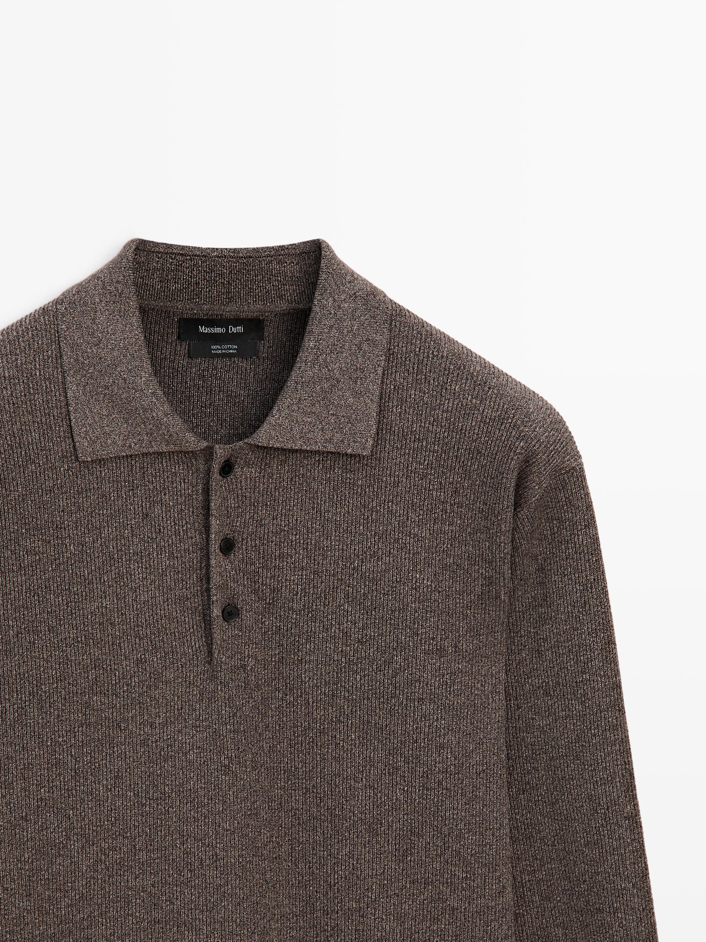 Cotton knit polo sweater with button details