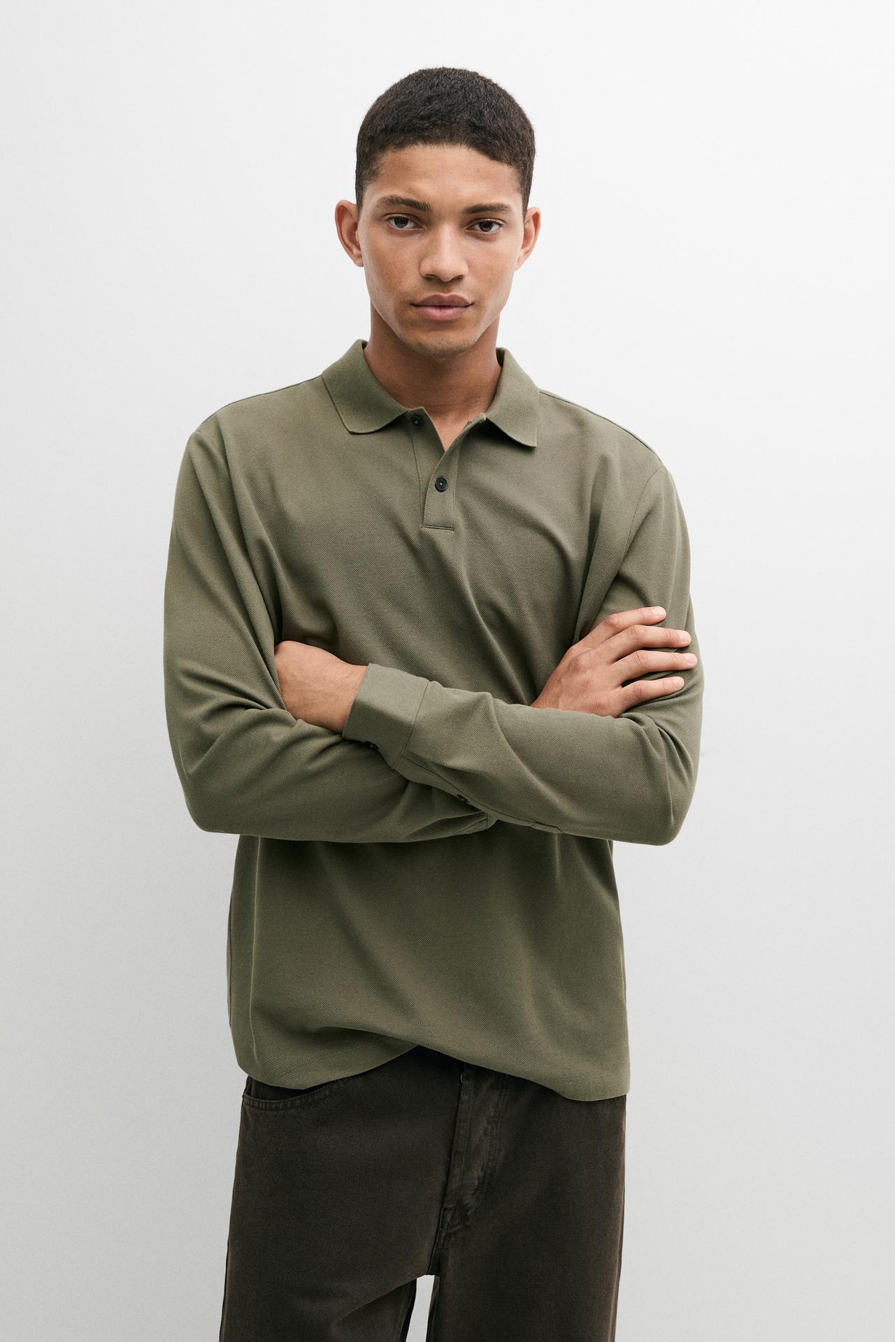 100% cotton micro-textured knit polo shirt — Green