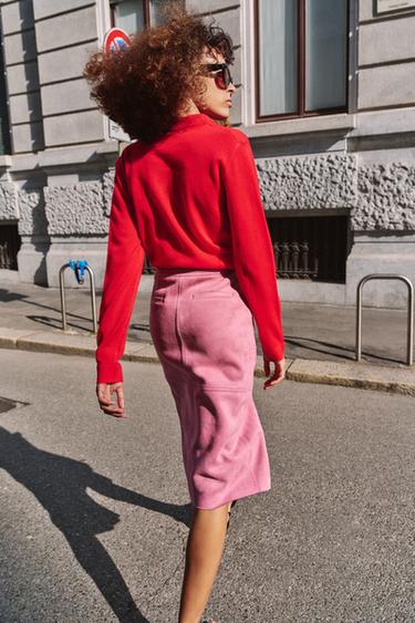 JUPE MI-LONGUE EFFET DAIM - Lilas de Zara - Image 3