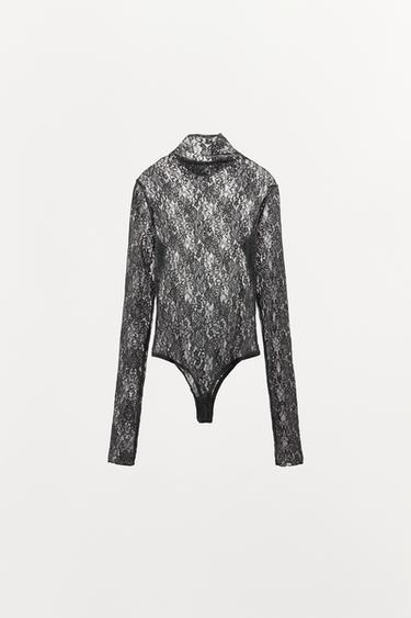 FLORAL EMBROIDERY LACE BODYSUIT - Grey by Zara - Image 3