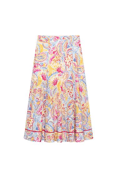 JUPE MI-LONGUE IMPRIMÉE À BRODERIES PERFORÉES - Multicolore de Zara